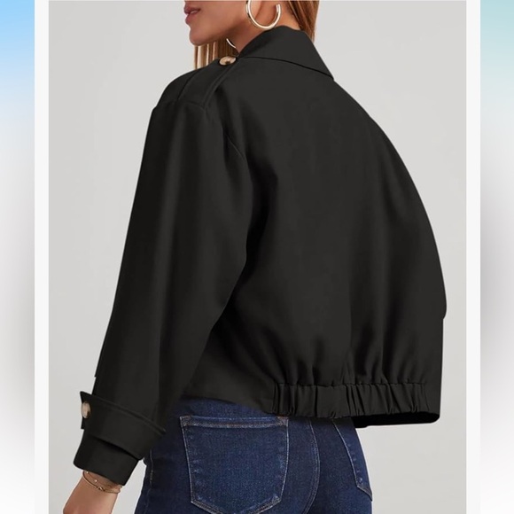 NWT Cropped Trench Coats Double Breasted Blazer Long Sleeve Lapel with Pockets - Picture 2 of 6